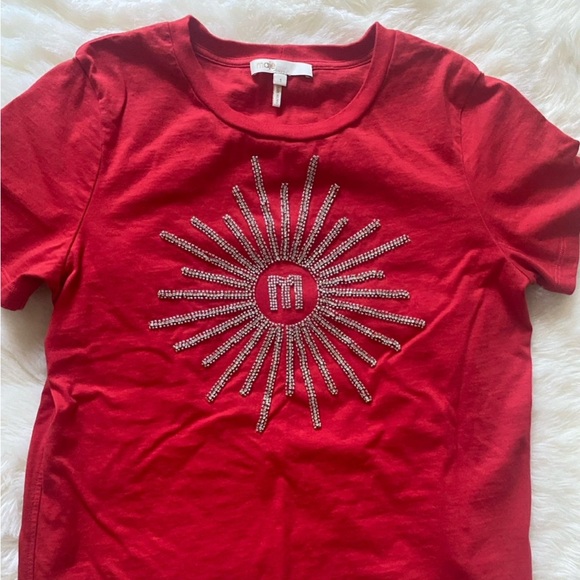 Maje tella rhinestone tee shirt size 1 red and silver bedazzled sequin tshirt - Picture 3 of 4